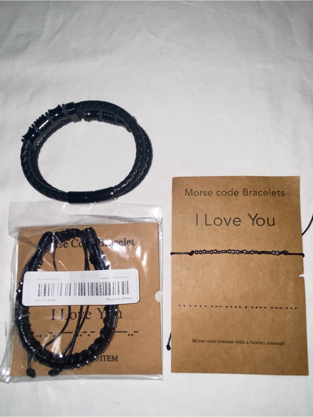 Black Morse Code 'I Love You' Bracelet Set - Men's Jewelry